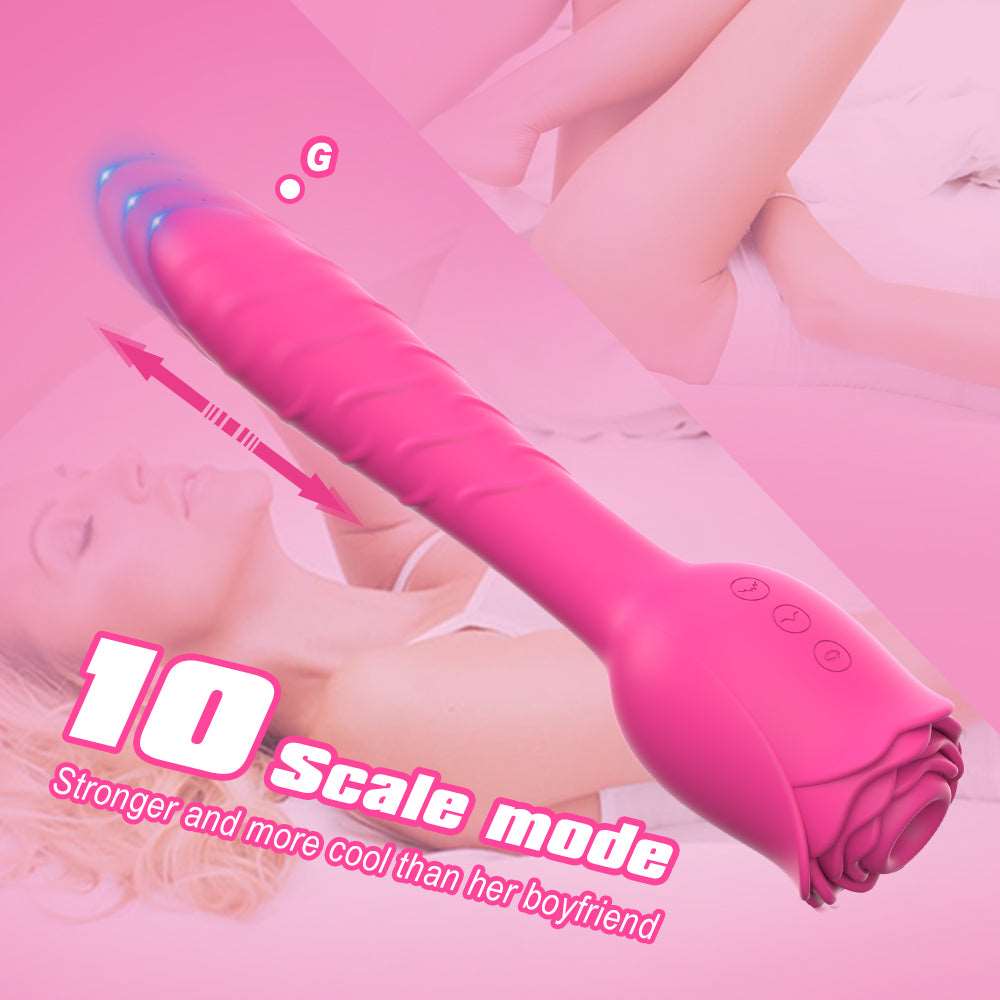 rosvibe - D3621 Scarlet 3-in-1 Telescopic Sucking And Shocking Handle Rose Vibrator