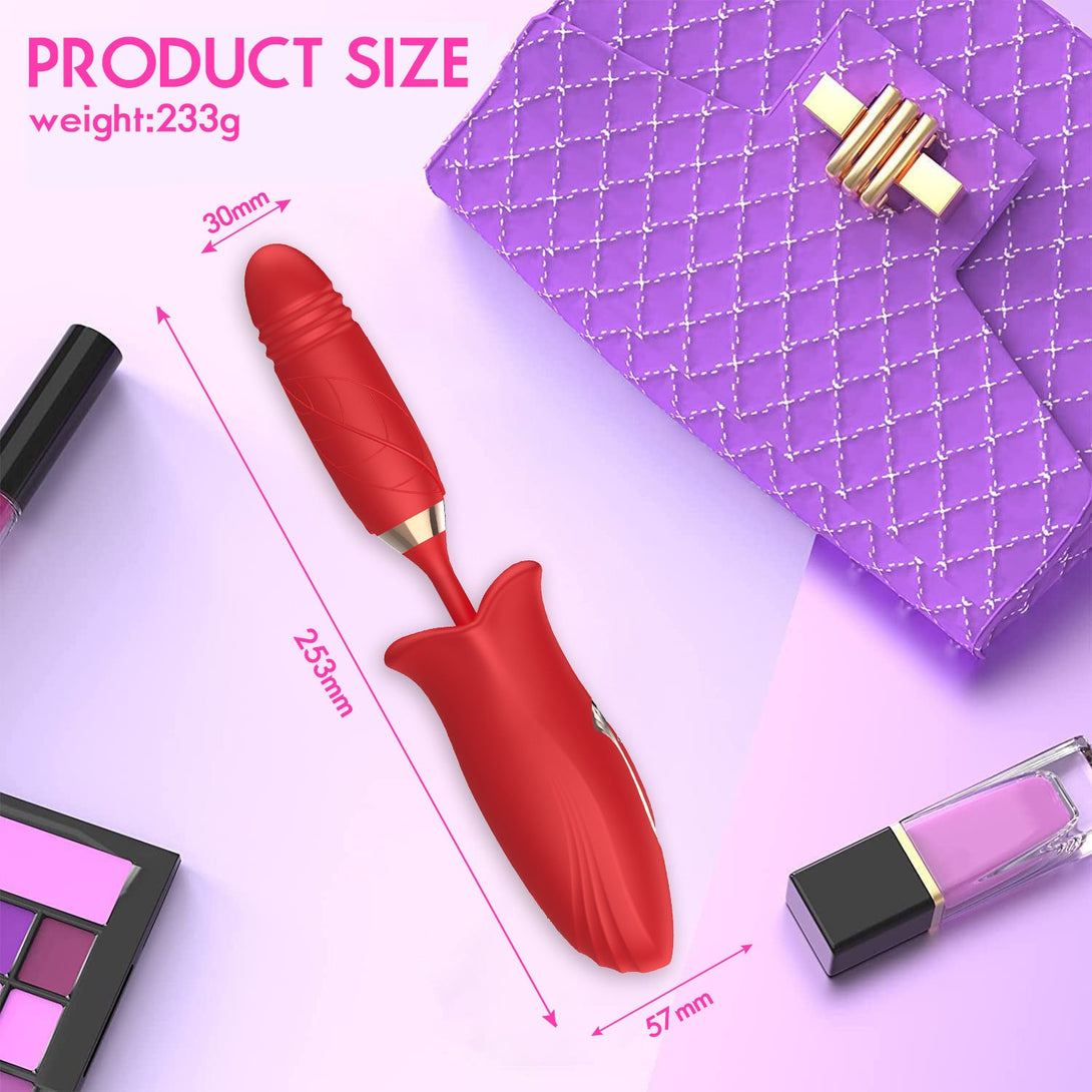 rosvibe - Rose Muncher Lip Tongue Suction Vibrator With Thrusting Dildo Vibrator - rosvibe