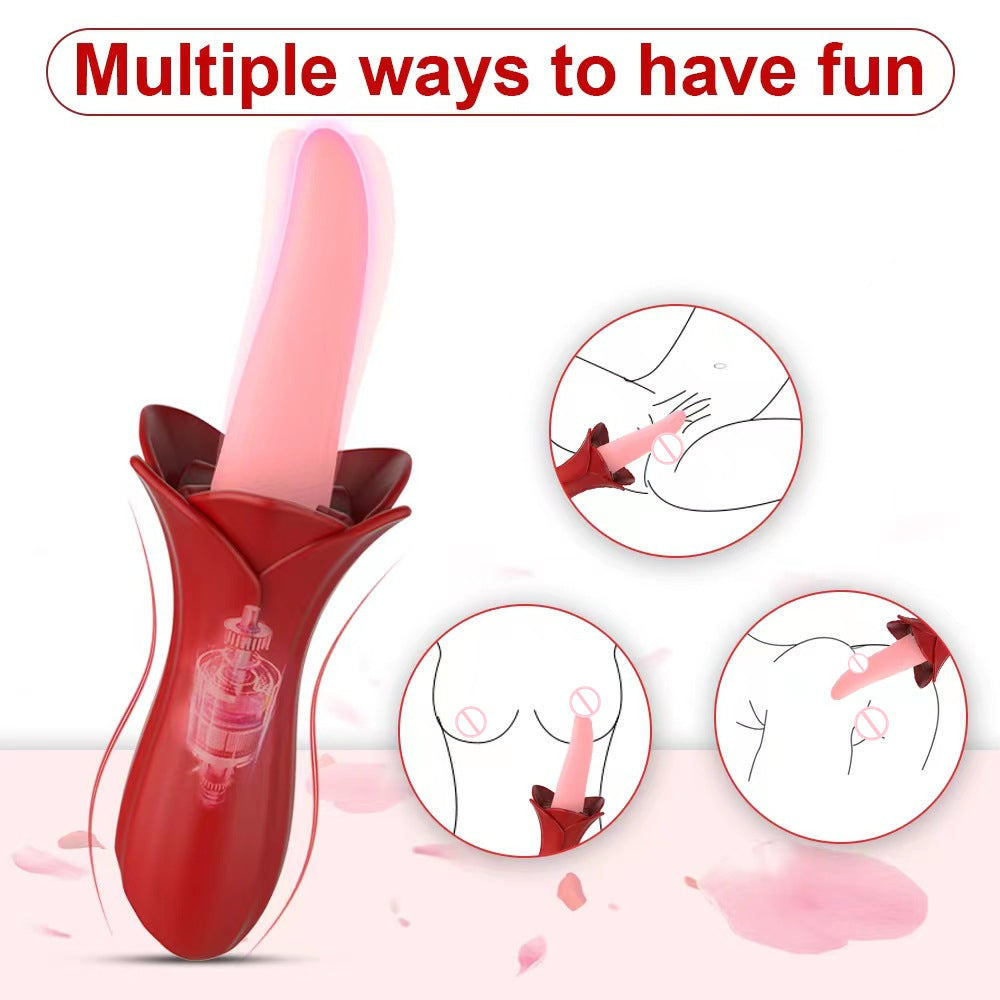 rosvibe - Rose Tongue Vibrating Stick Vaginal Licking Clitoris Stimulator - rosvibe