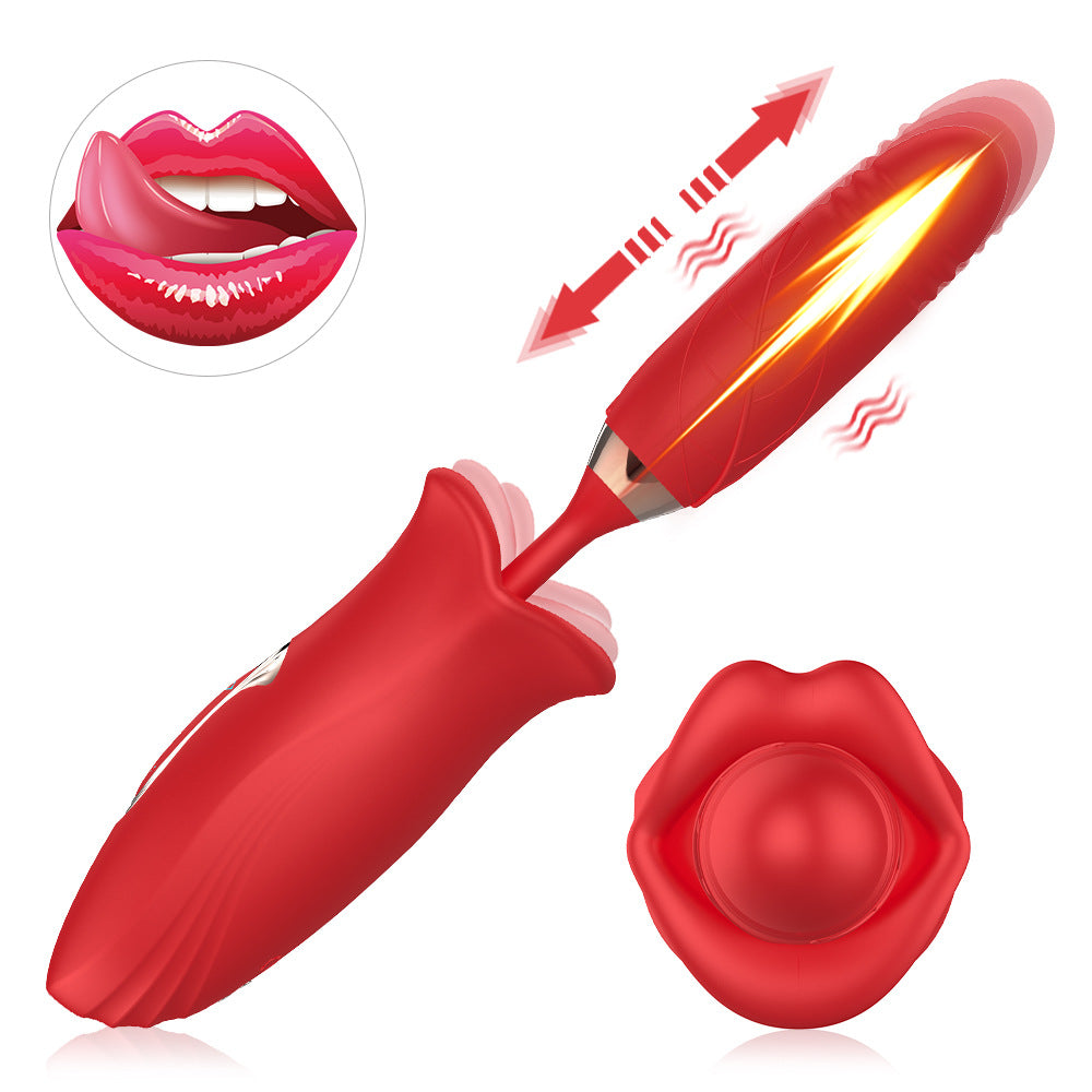 rosvibe - Rose Muncher Lip Tongue Suction Vibrator With Thrusting Dildo Vibrator - rosvibe