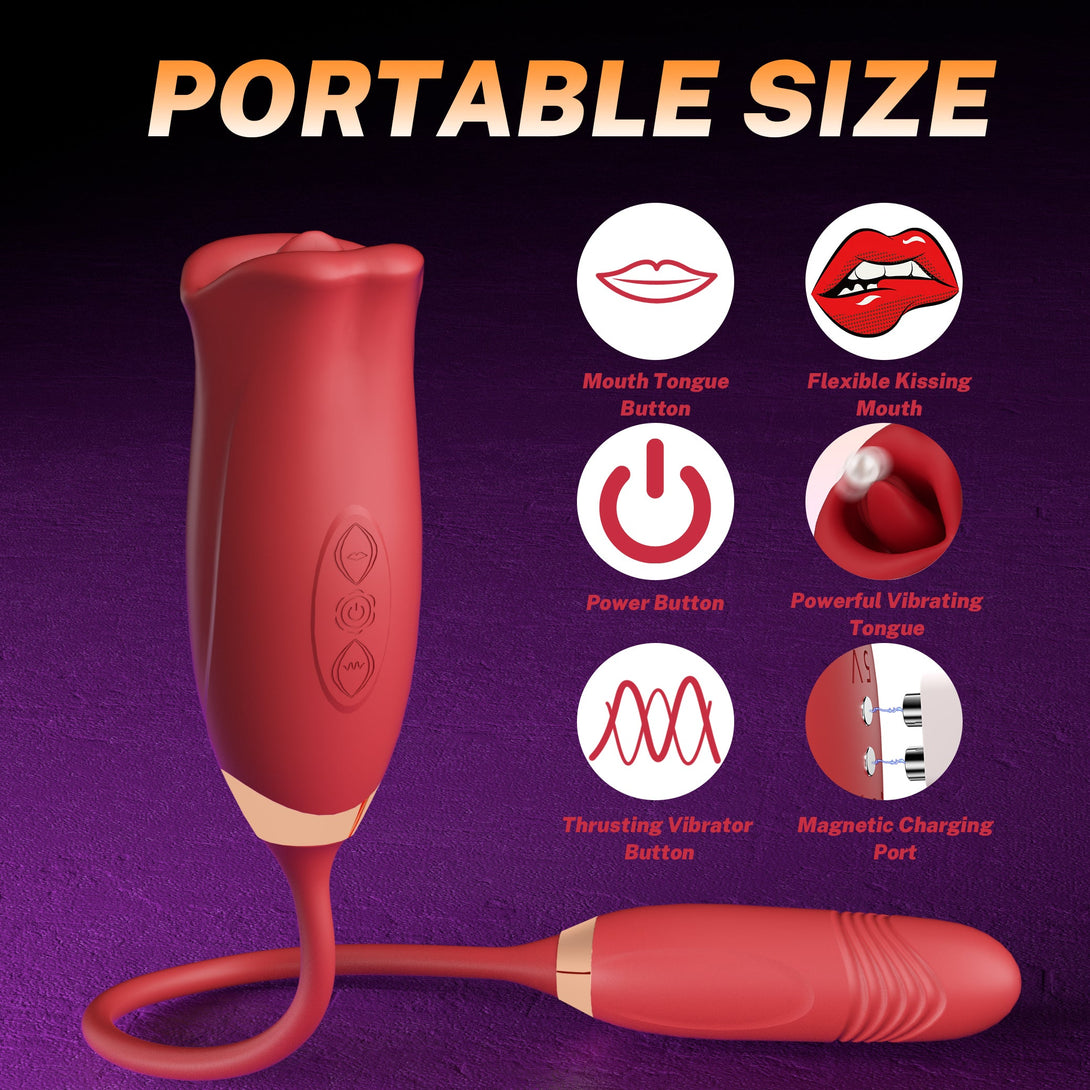 rosvibe - Rose Muncher Rose Kiss Tongue Vibrator With Thrusting Dildo Vibrator - rosvibe