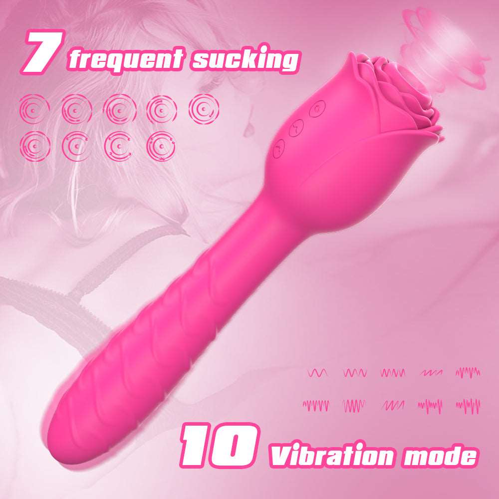 rosvibe - D3621 Scarlet 3-in-1 Telescopic Sucking And Shocking Handle Rose Vibrator