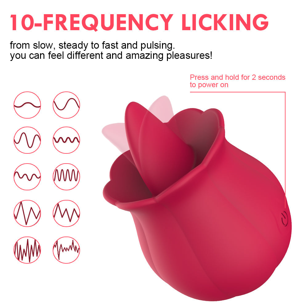 rosvibe -10 Speeds Vibrating Rose Shape Tongue Licking Vibrator For Women - rosvibe