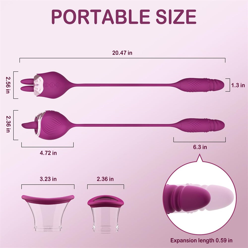 rosvibe - Rose Sex Toy 4 In1 Tongue Licking Thrusting G Spot Vibrator Clitoral Nipple Sucker Pump Stimulator - rosvibe