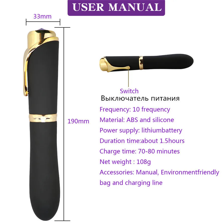 rosvibe 10 Speed Pen-shaped G-spot Vibrating Dildo Magic Massager - rosvibe