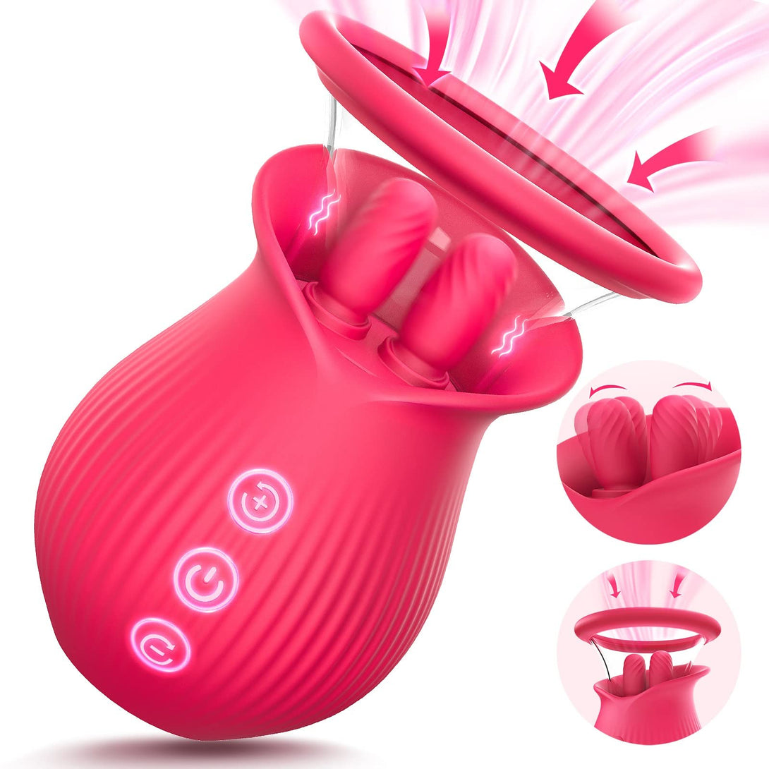 rosvibe - Rose Romeo - 3in1 Rose Sex Toy with 2 Suction Cups, Adult Toys Female Clitoral Nipple Vibrators with 10 Licking Sucking Vibrating - rosvibe